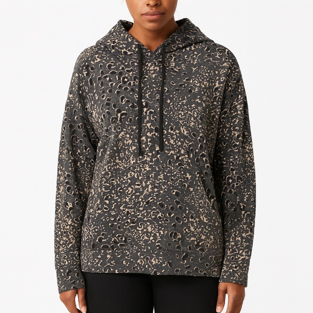 Sundry Leopard Animal Print Dark Gray Relaxed Fit Hoodie Sweatshirt Size 0/XS